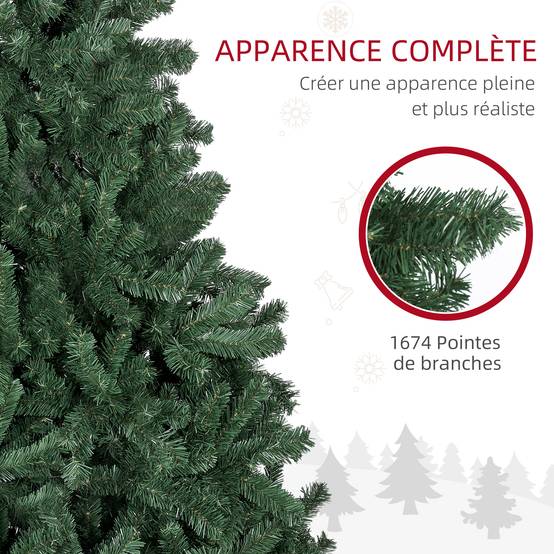 Sapin de Noël artificiel 210 arbre de Noël avec support en métal pliable, 1674 branches, décoration de Noël réaliste - Image 7