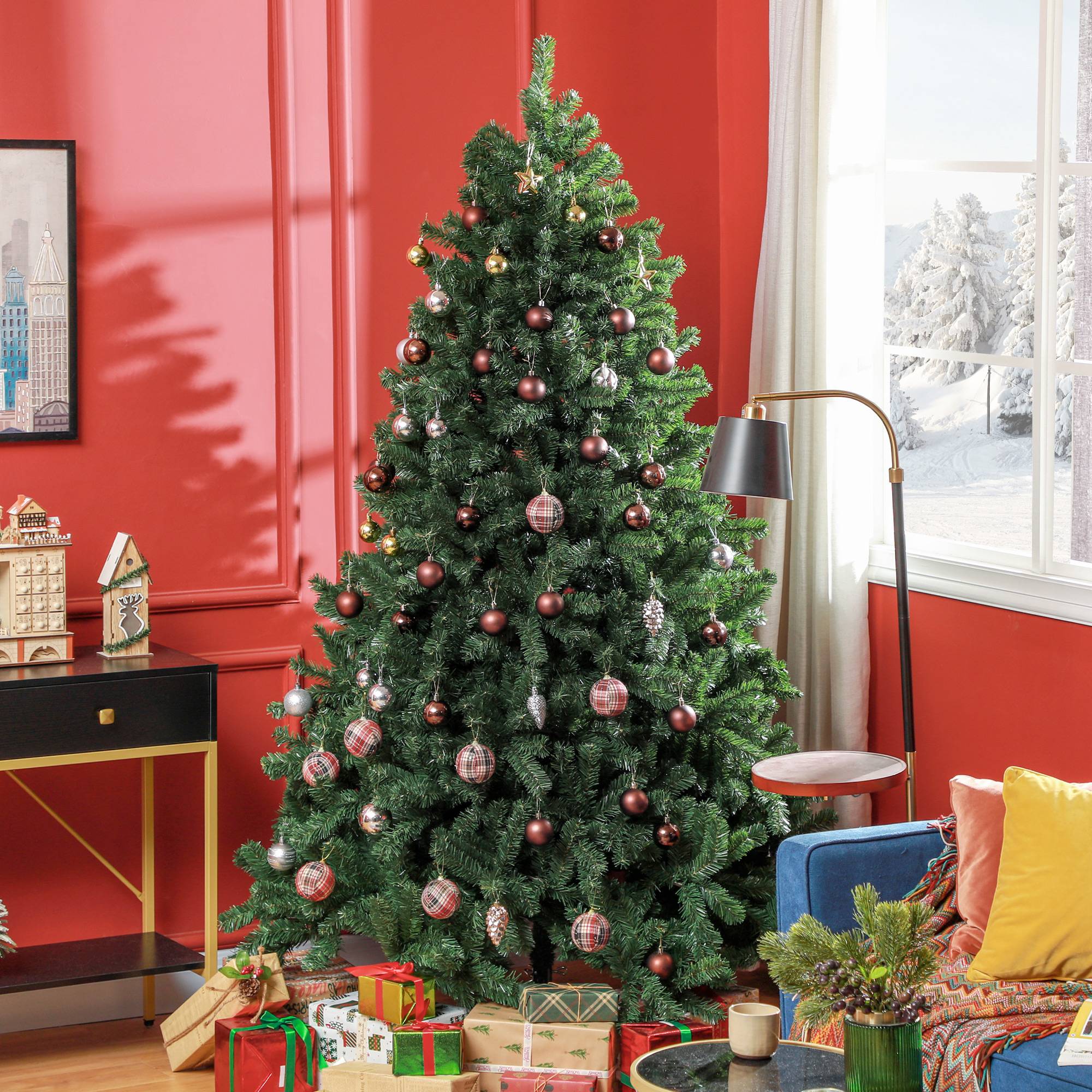 Sapin de Noël artificiel 210 arbre de Noël avec support en métal pliable, 1674 branches, décoration de Noël réaliste - Image 3