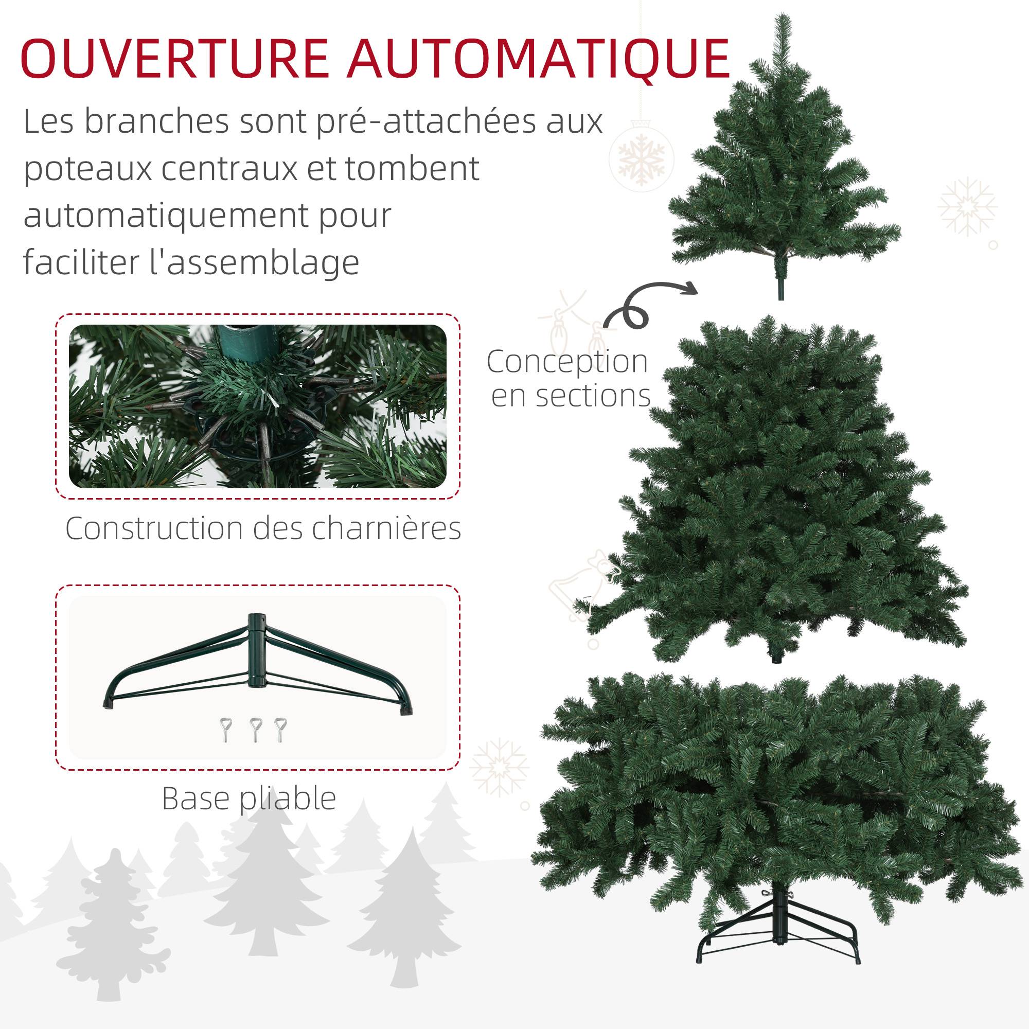Sapin de Noël artificiel 210 arbre de Noël avec support en métal pliable, 1674 branches, décoration de Noël réaliste - Image 8