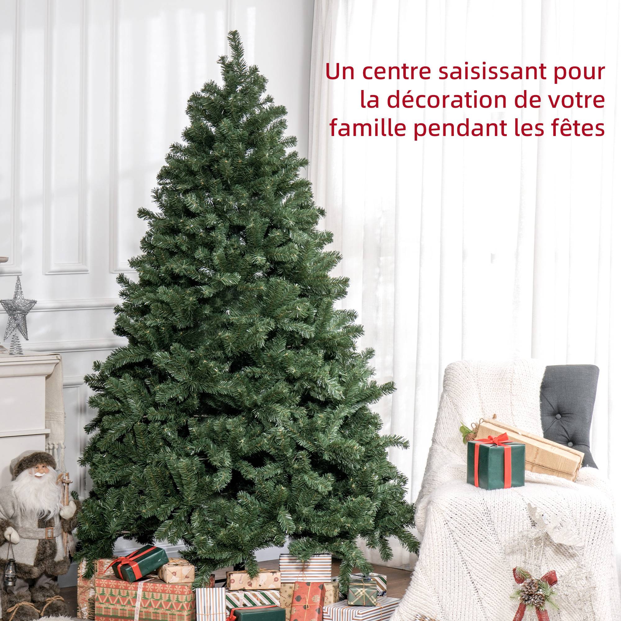 Sapin de Noël artificiel 210 arbre de Noël avec support en métal pliable, 1674 branches, décoration de Noël réaliste - Image 6