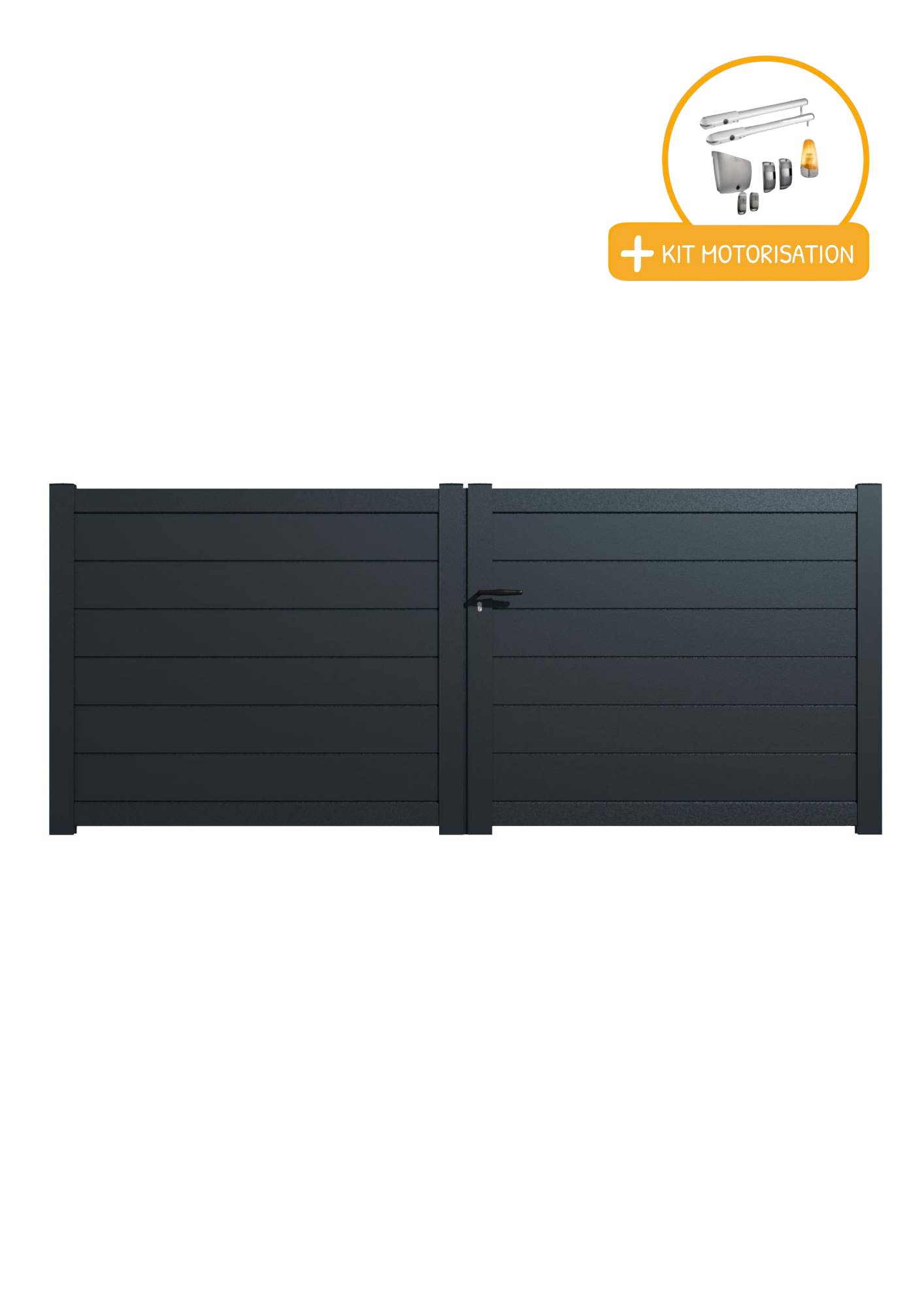 Portail Packit - Portail alu battant plein en kit +MOT dim. L.4000 (entre piliers ) X H.1700 mmMOT SGS Essential (vérins)  Gris (RAL 7016)