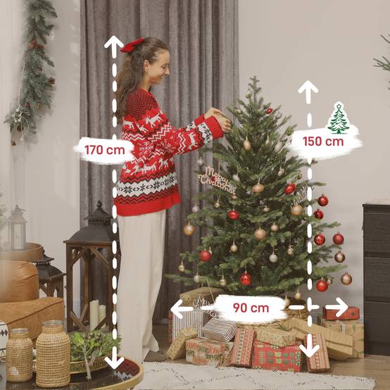 Sapin de Noël artificiel 150 cm, arbre de Noël réaliste avec 1202 pointes de branche articulée, support en métal, vert - Image 5