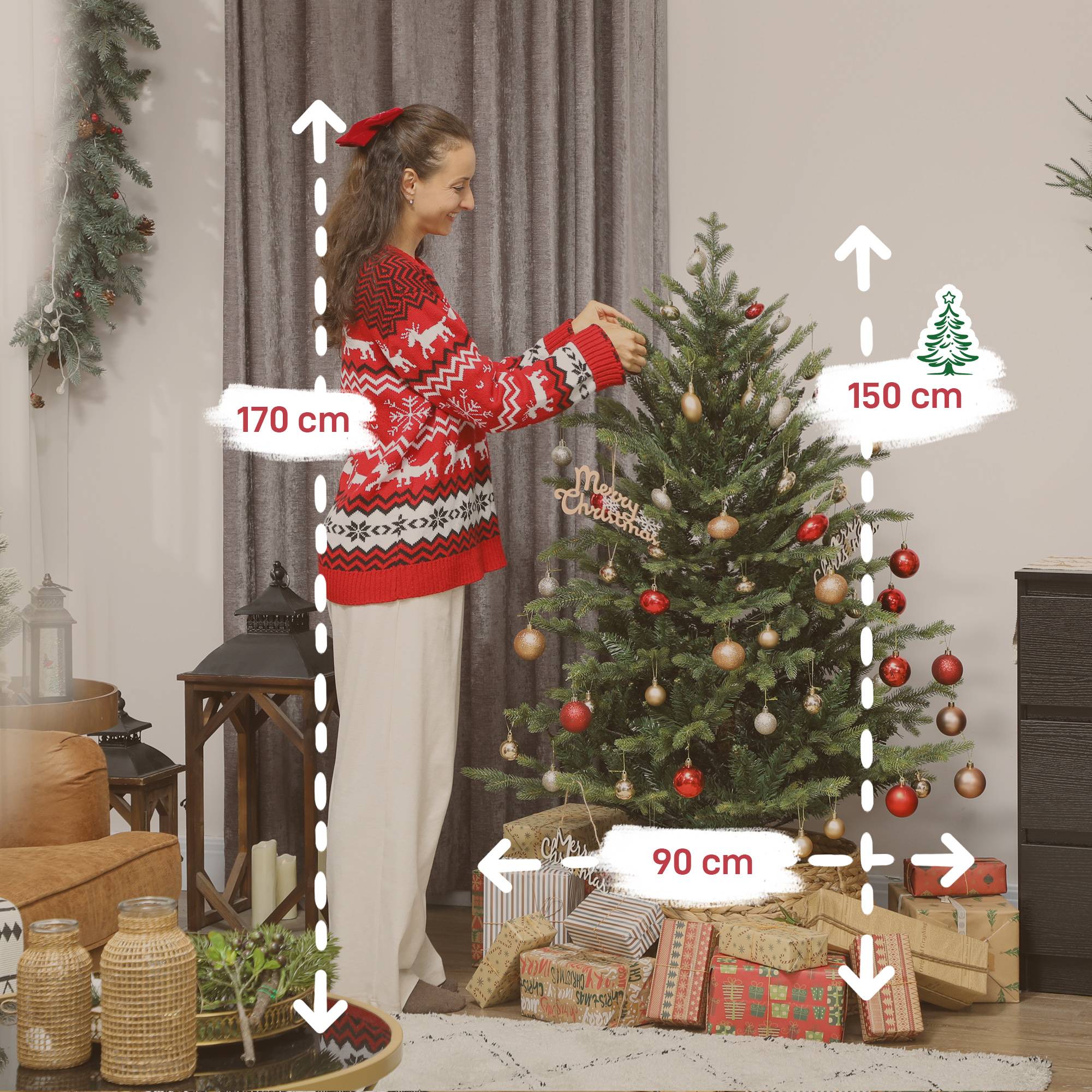 Sapin de Noël artificiel 150 cm, arbre de Noël réaliste avec 1202 pointes de branche articulée, support en métal, vert - Image 5