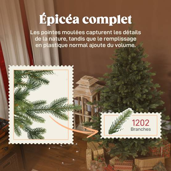 Sapin de Noël artificiel 150 cm, arbre de Noël réaliste avec 1202 pointes de branche articulée, support en métal, vert - Image 7