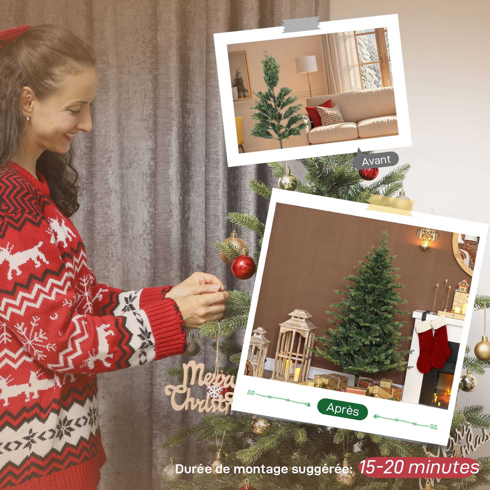 Sapin de Noël artificiel 150 cm, arbre de Noël réaliste avec 1202 pointes de branche articulée, support en métal, vert - Image 9
