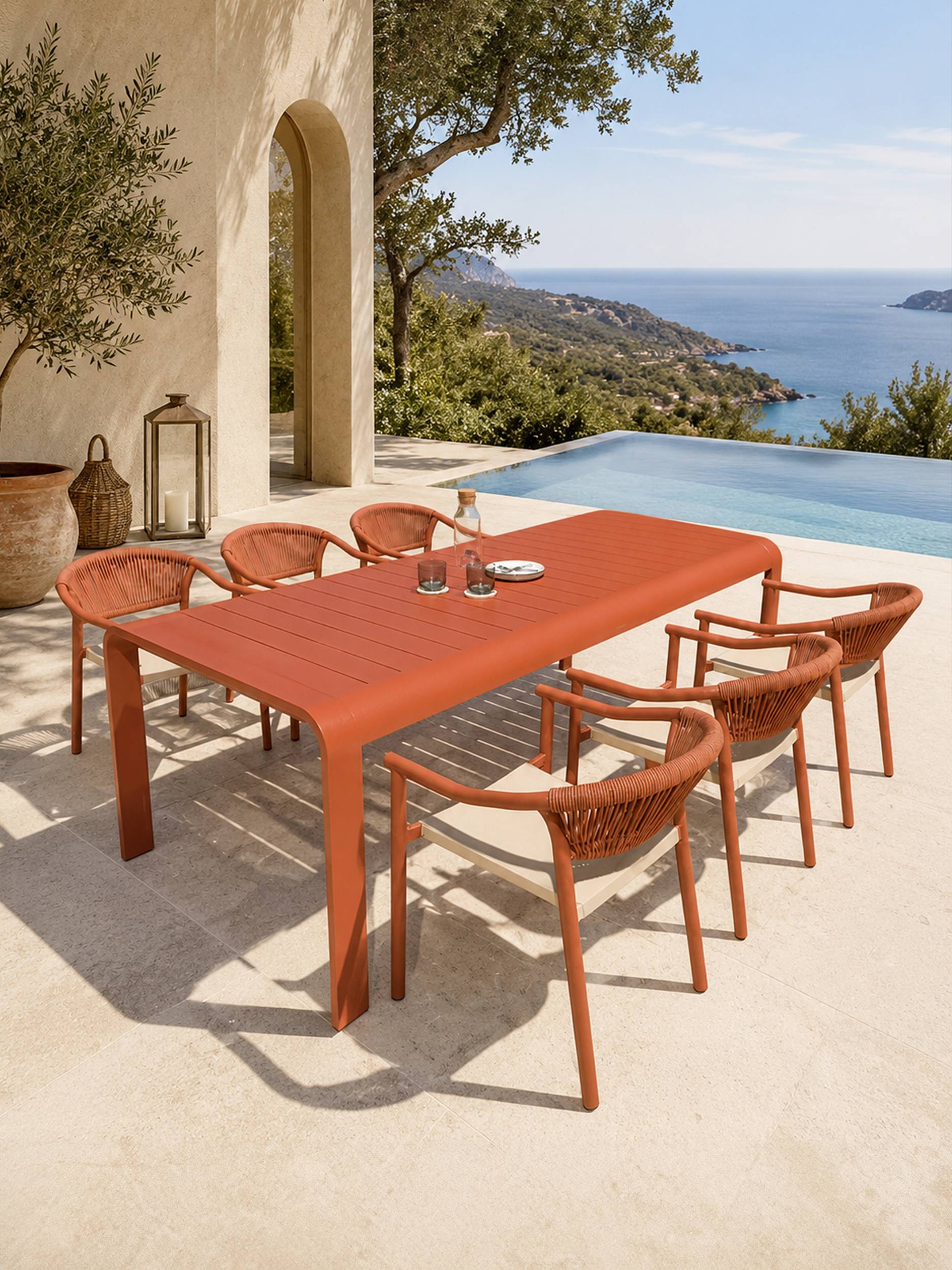 Dcb Garden - Ensemble repas de jardin en aluminium 6 places - Terracotta - HANOI