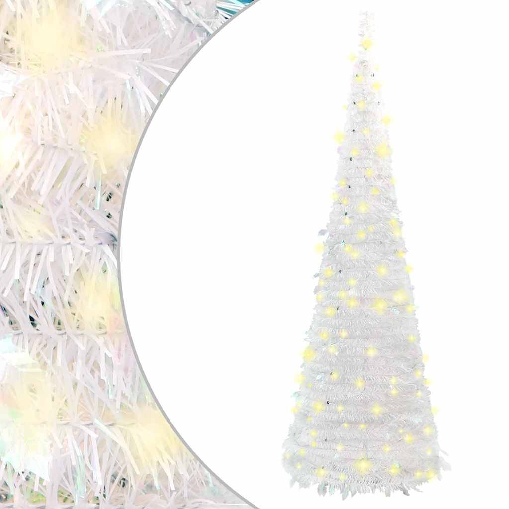 ComfortXL - Sapin de Noël Artificiel Escamotable Pré-éclairé 50 LED pour Fêtes Blanc 120 cm – ComfortXL Outdoor Living - Image 1