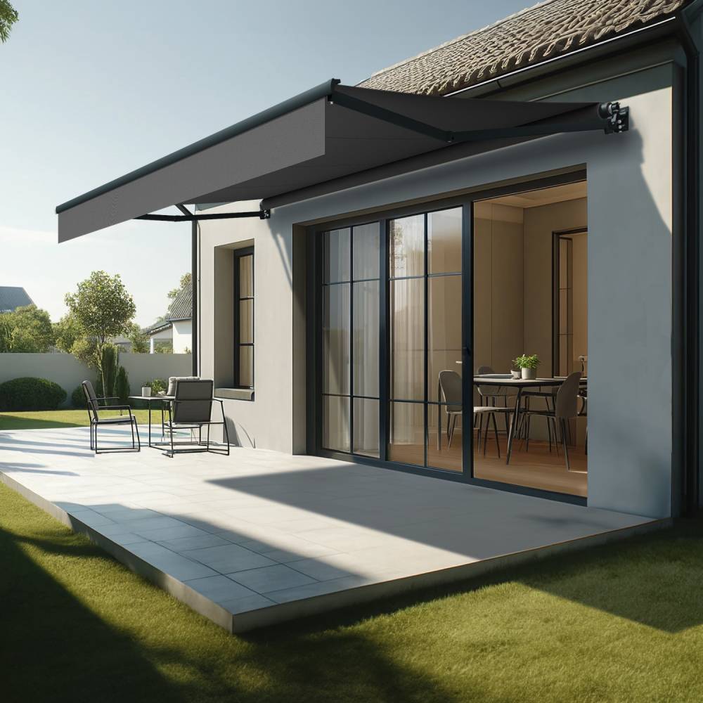 Store banne loggia LOCUS 4,00x2,00m (Motorisé à Télécommande - Gris Graphite - Gris anthracite) - Alia Productions - Imagen 1