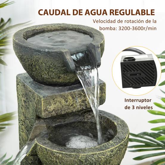 Fontaine d'eau cascade résine jardin balcon débit réglable 25x24x60cm multicolore - ComfortXL Outdoor Living - Image 7