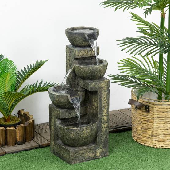 Fontaine d'eau cascade résine jardin balcon débit réglable 25x24x60cm multicolore - ComfortXL Outdoor Living - Image 4