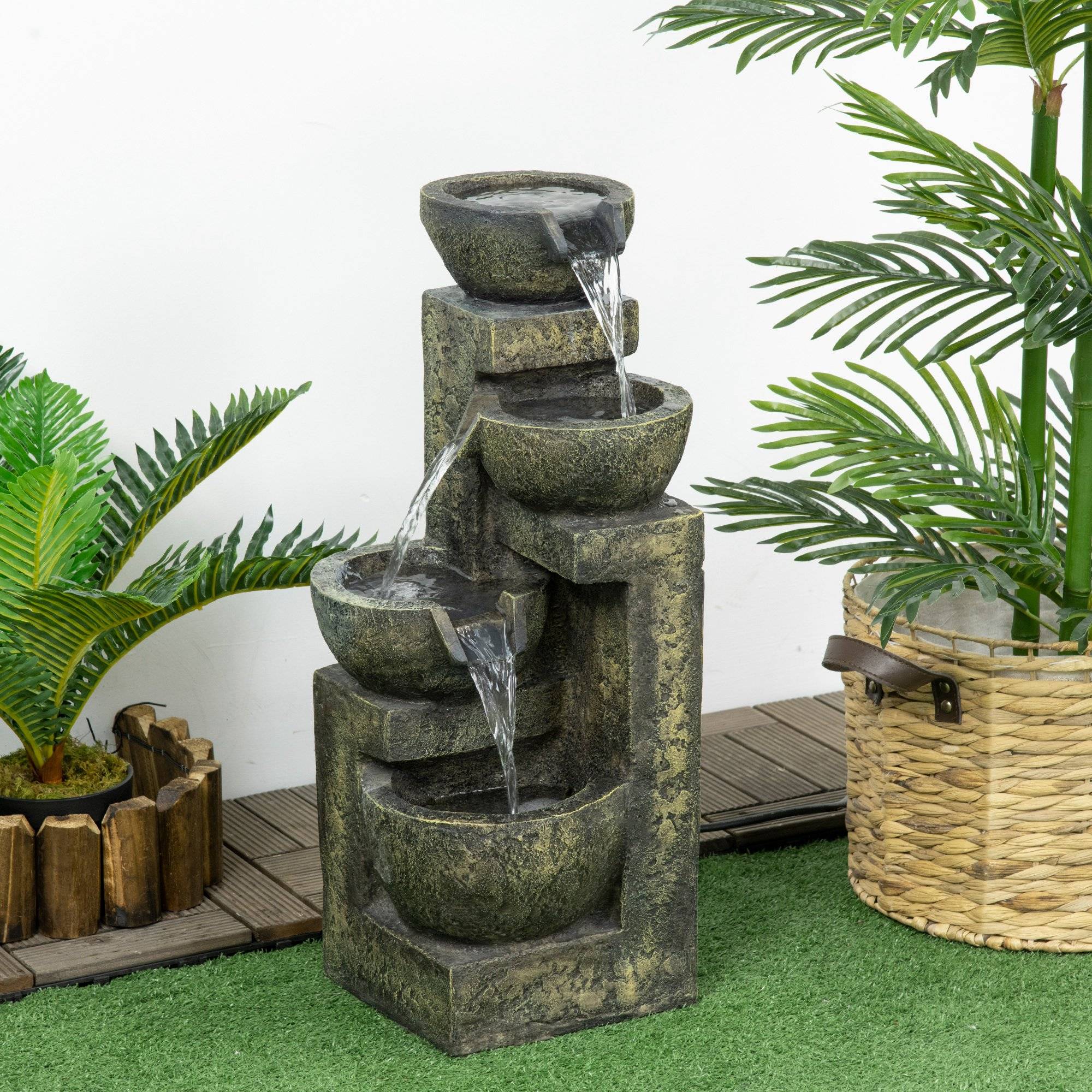 Fontaine d'eau cascade résine jardin balcon débit réglable 25x24x60cm multicolore - ComfortXL Outdoor Living - Image 4