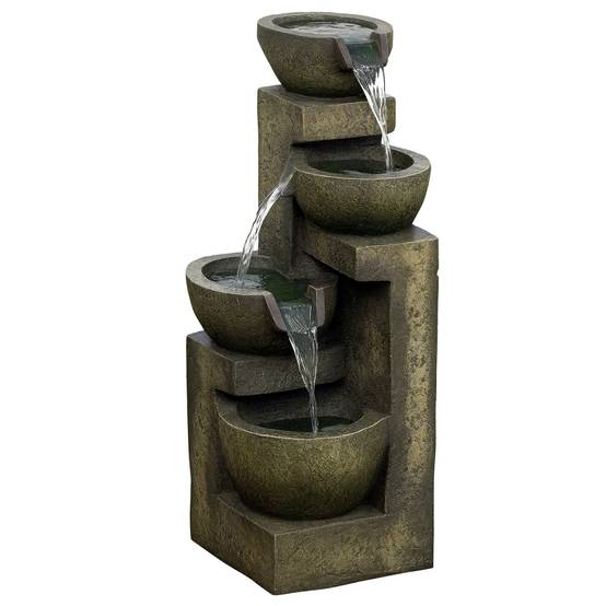 Fontaine d'eau cascade résine jardin balcon débit réglable 25x24x60cm multicolore - ComfortXL Outdoor Living - Image 1