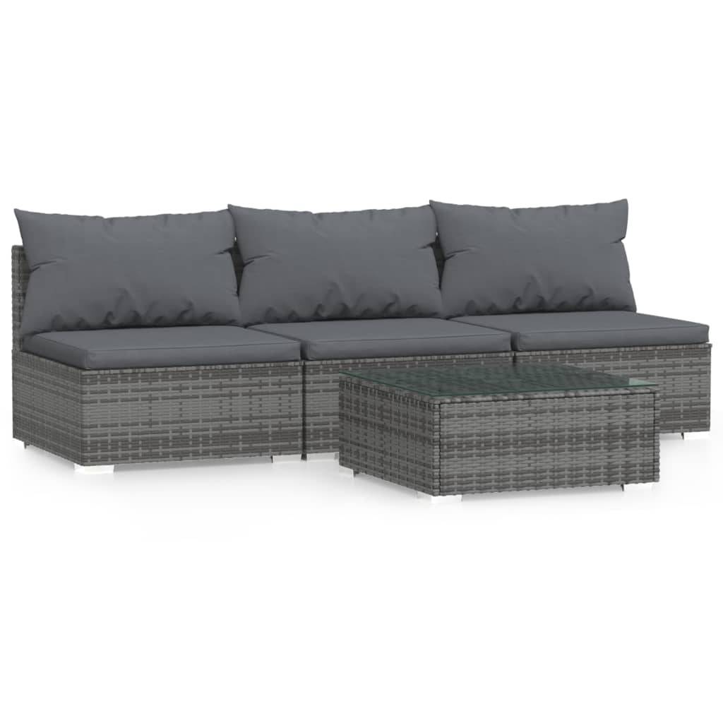 Vidaxl - Salon de jardin 4 pcs avec coussins Gris Résine tressée vidaXL 317518 - Imagen 2