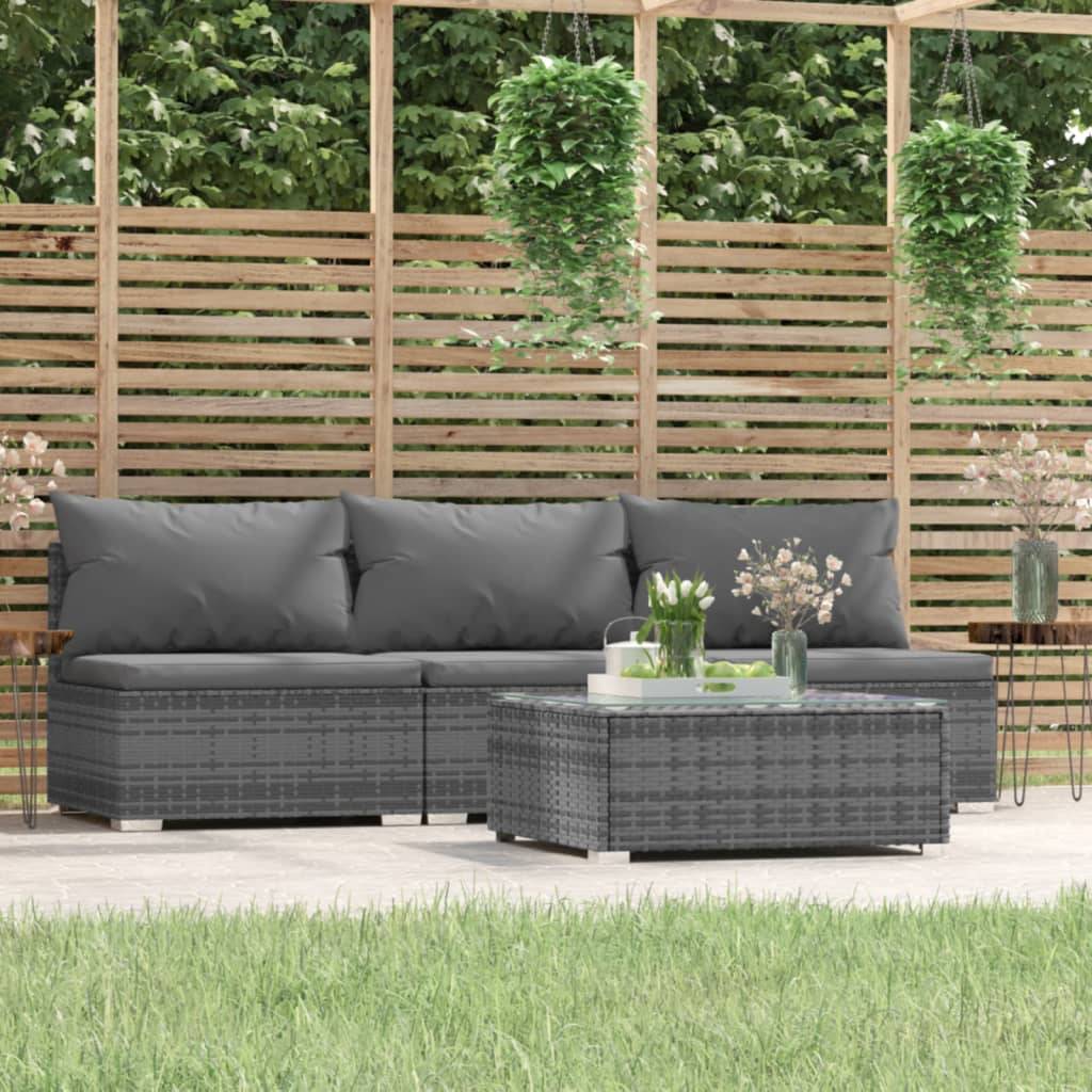 Vidaxl - Salon de jardin 4 pcs avec coussins Gris Résine tressée vidaXL 317518 - Imagen 1