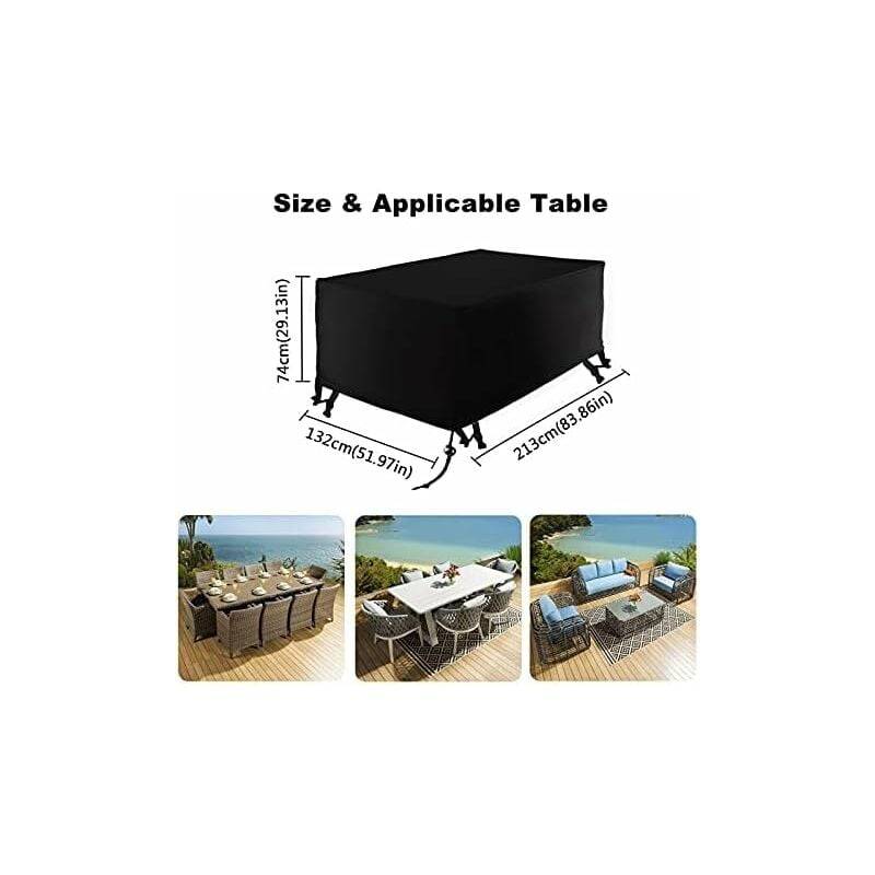 IntiMeg - Housse de protection imperméable pour salon de jardin, table de patio, housse de protection pour salon de jardin rectangulaire, 213 x 132 x 74 cm - Image 2