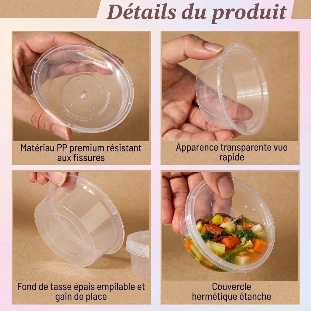 50 pots sauce 150 ml, couvercles hermétiques, réutilisables - Image 3
