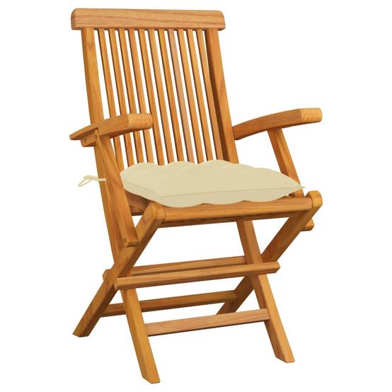 Lot de 3 Chaises de jardin et coussins - Chaises d'extérieur - Fauteuils de jardin blanc crème Teck massif - Image 1