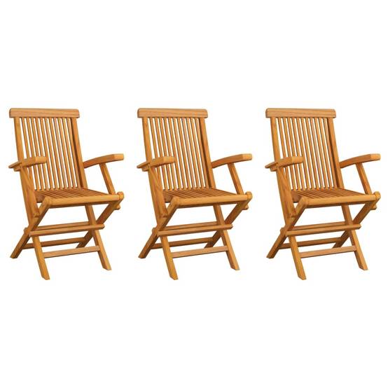 Lot de 3 Chaises de jardin et coussins - Chaises d'extérieur - Fauteuils de jardin blanc crème Teck massif - Image 8
