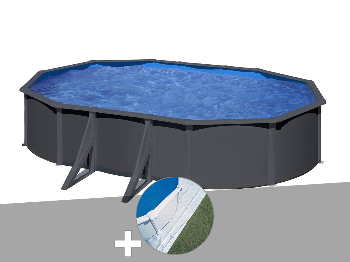 Gré - Kit piscine acier gris anthracite Gré Louko ovale 6,34 x 3,99 x 1,22 m + Tapis de sol
