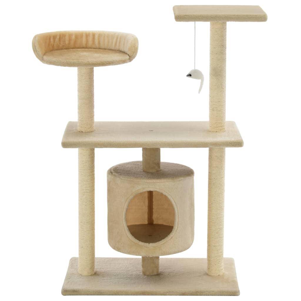 Helloshop26 - Arbre à chat griffoir grattoir niche jouet animaux peluché en sisal 95 cm beige - Image 3