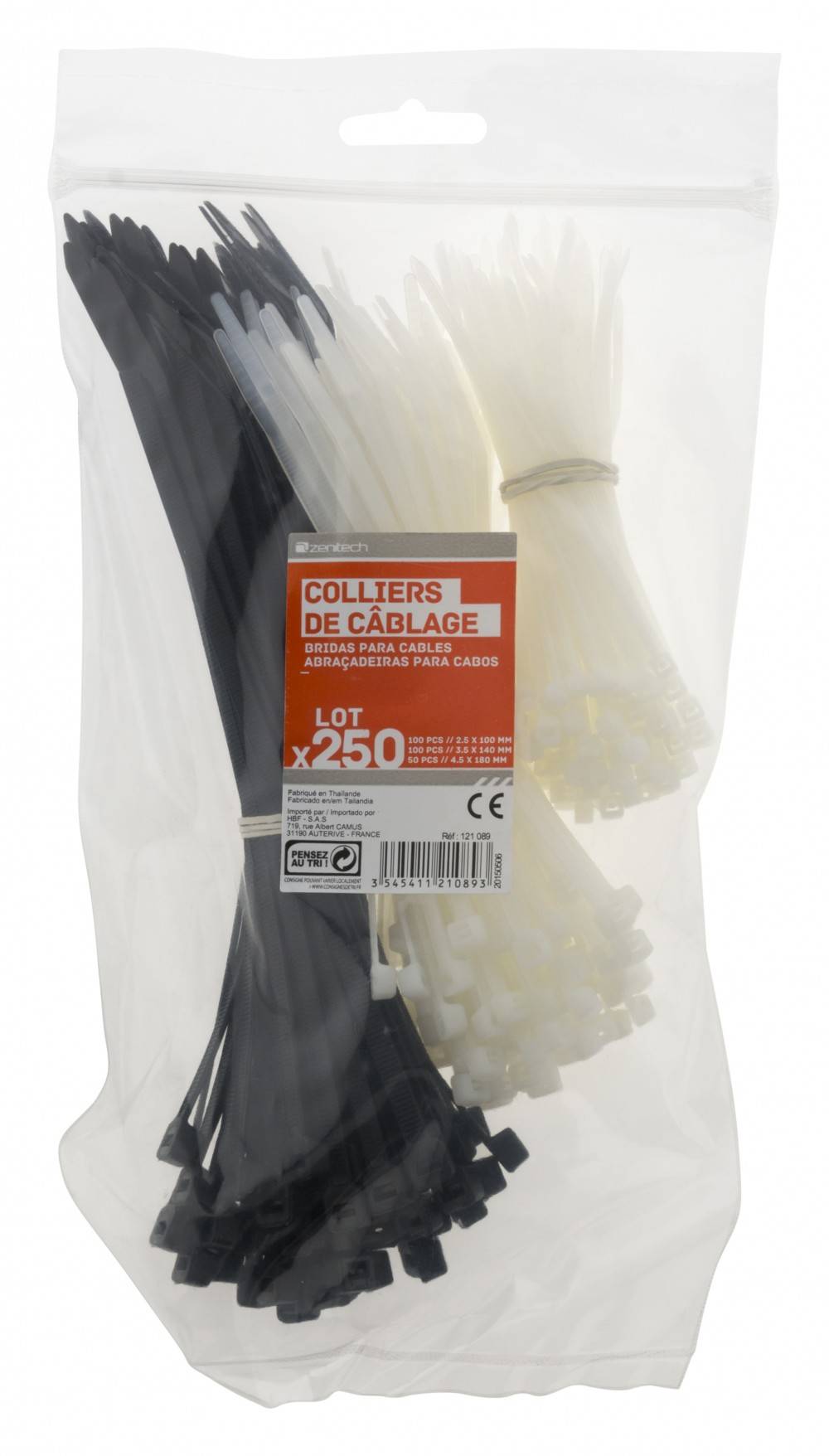 Centrale Brico - Lot de 250 colliers, Diam.25 à 50 mm, L.100, 140 ou 180mm mm Centrale Brico - Image 1