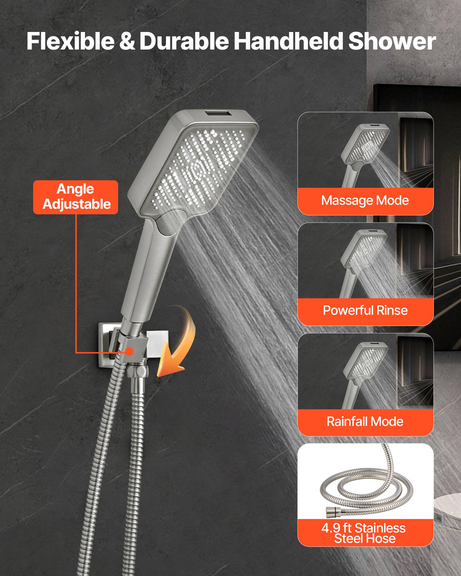 Vevor - VEVOR Ensemble de Robinet de Douche avec Pommeau de Tête 30,5 cm Nickel Brossé - Image 4