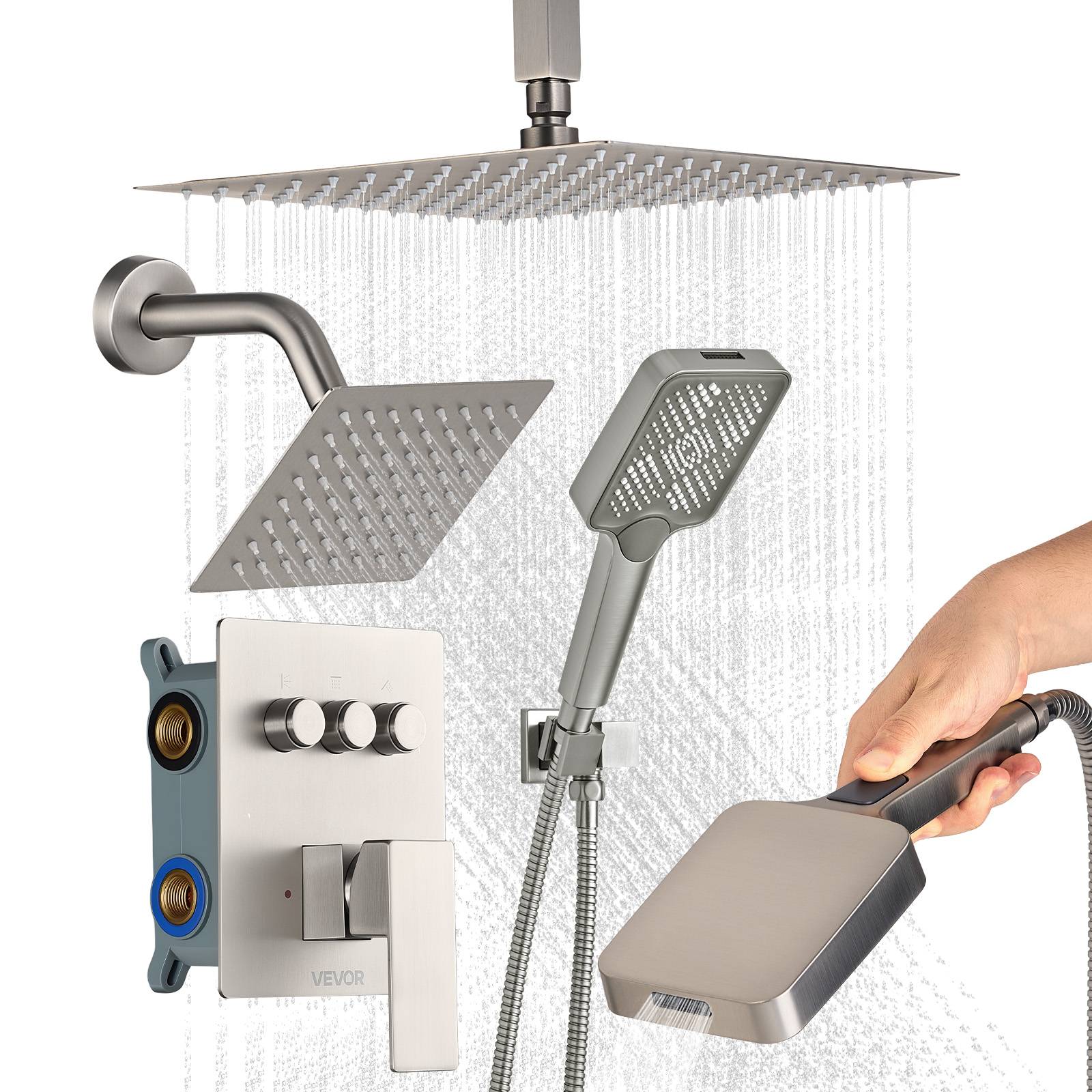 Vevor - VEVOR Ensemble de Robinet de Douche avec Pommeau de Tête 30,5 cm Nickel Brossé - Image 1