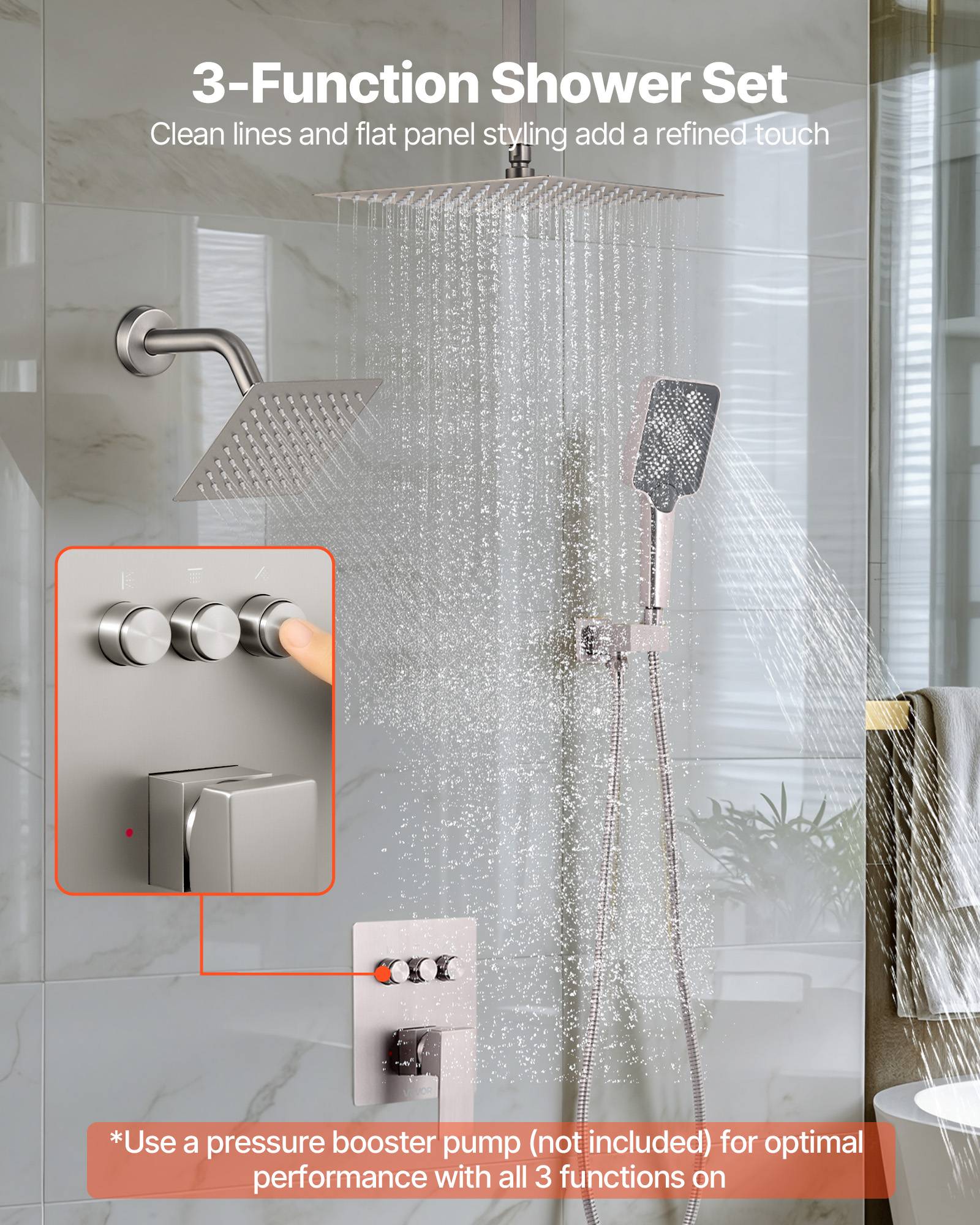 Vevor - VEVOR Ensemble de Robinet de Douche avec Pommeau de Tête 30,5 cm Nickel Brossé - Image 2