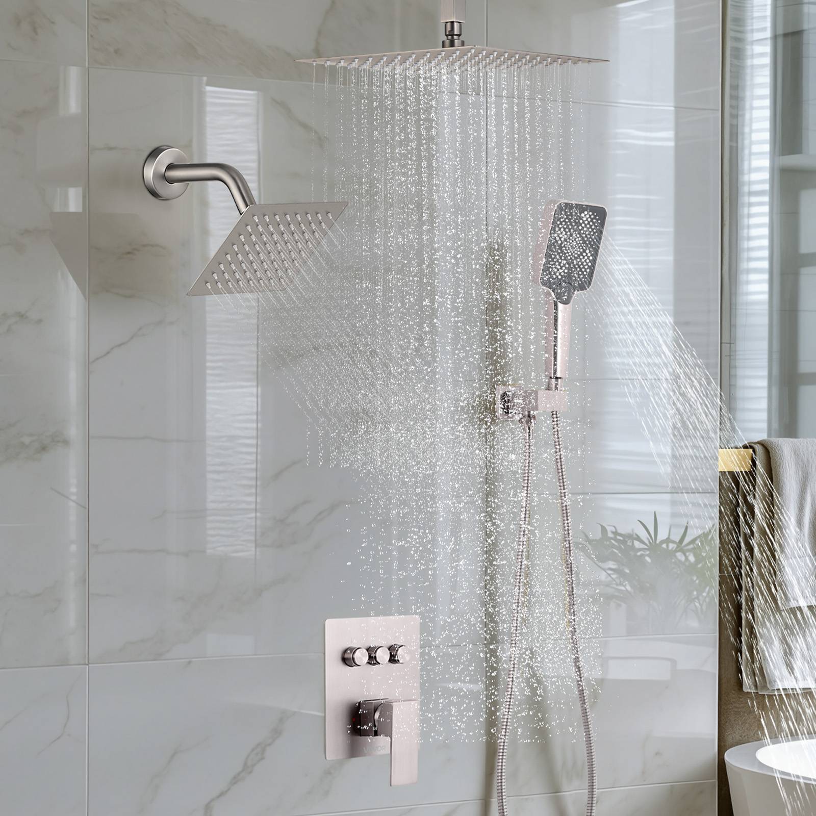 Vevor - VEVOR Ensemble de Robinet de Douche avec Pommeau de Tête 30,5 cm Nickel Brossé - Image 8