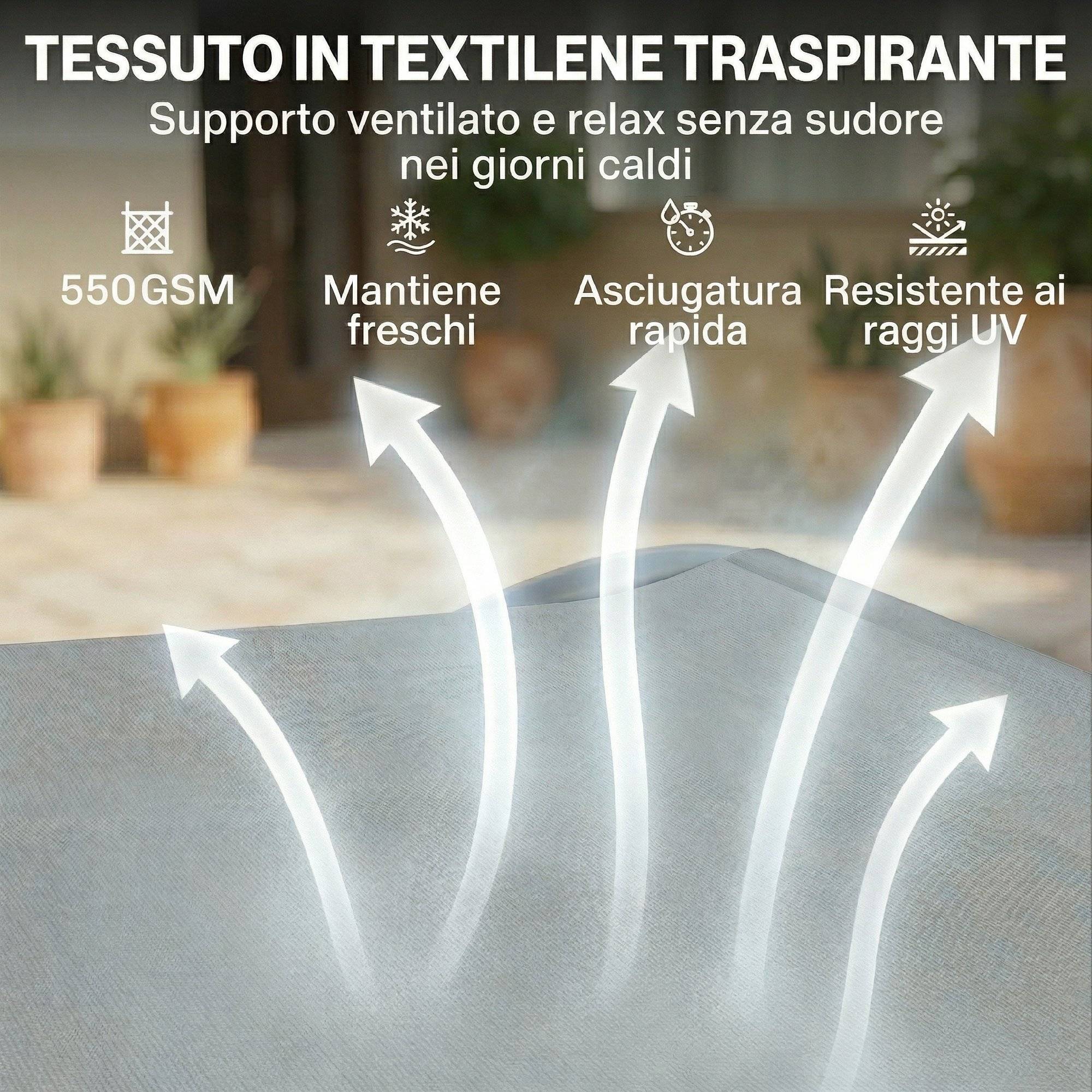 Bain de soleil double avec auvent amovible, roulettes, coussins et poches, 180 x 200 x 170 cm, gris - Image 7