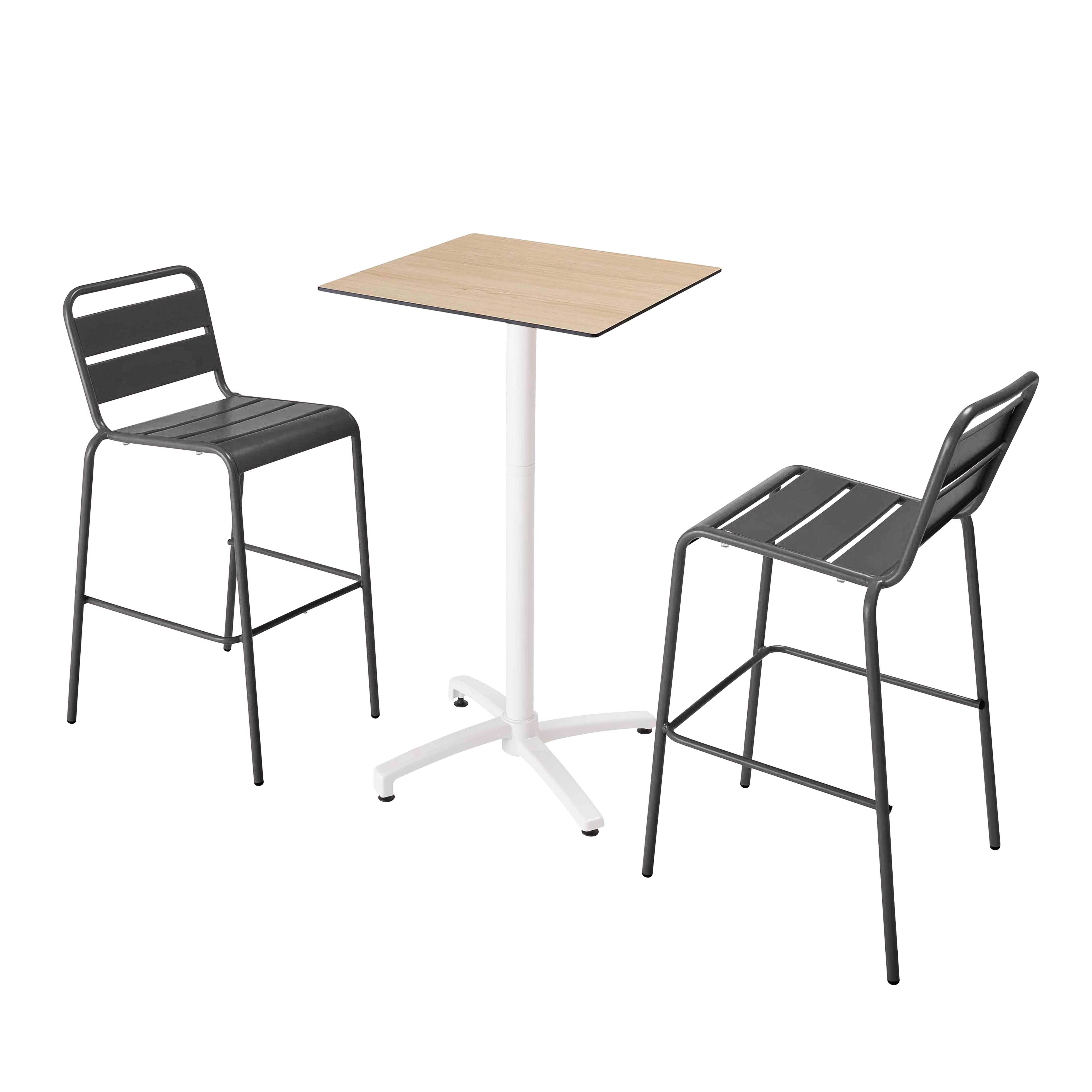 Oviala - Ensemble table haute stratifié chêne naturel et 2 chaises gris - Oviala - Imagen 1