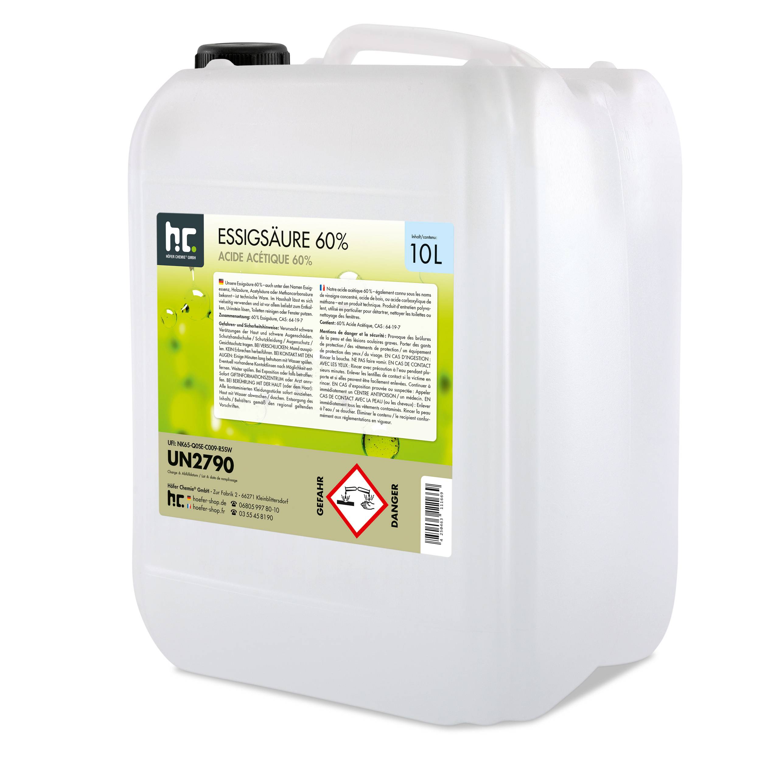 Acide Acétique 60% Höfer Chemie® en bidon de 10 L x 1