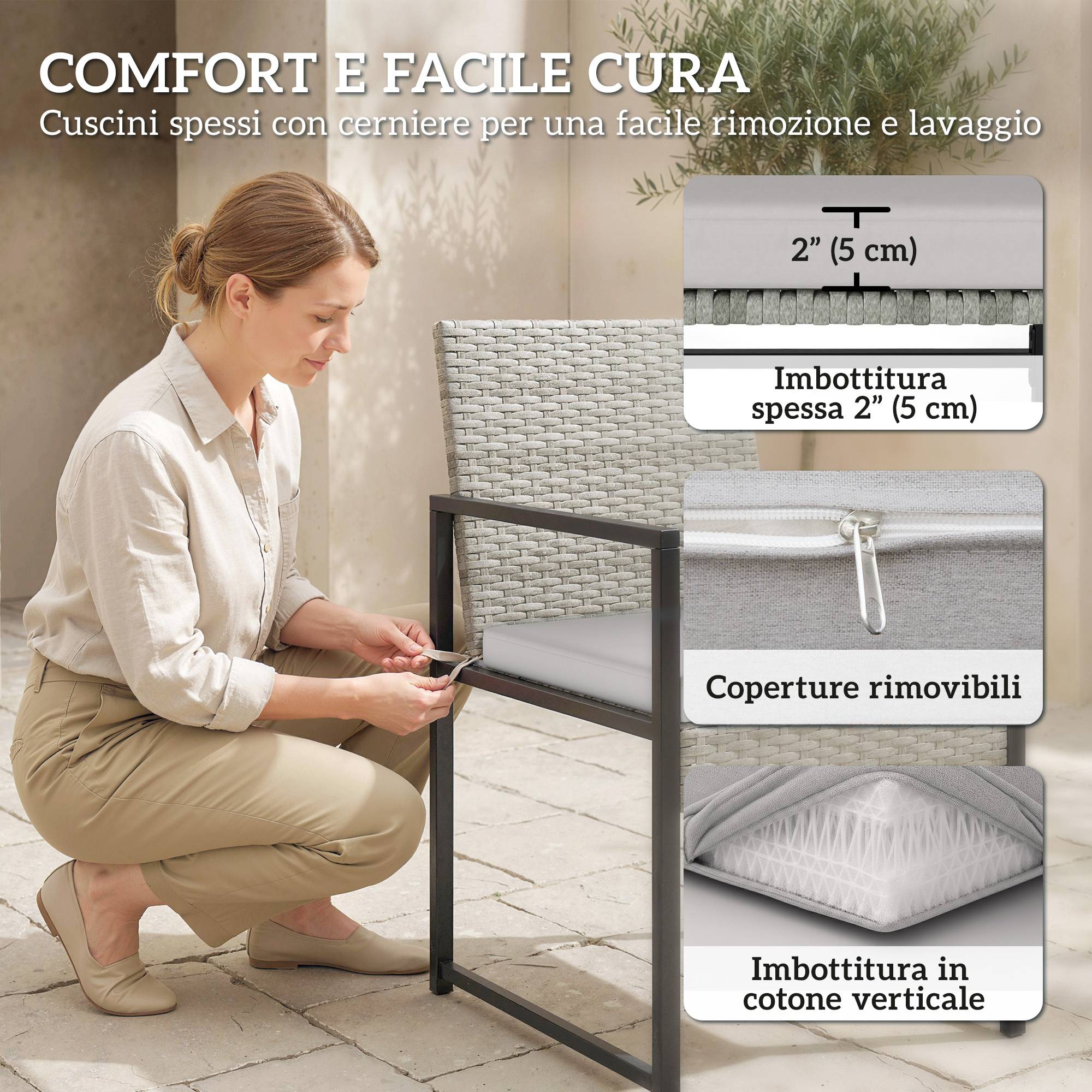 Ensemble repas patio 11 pcs, mobilier extérieur avec 6 fauteuils, 4 poufs, gris - Image 8