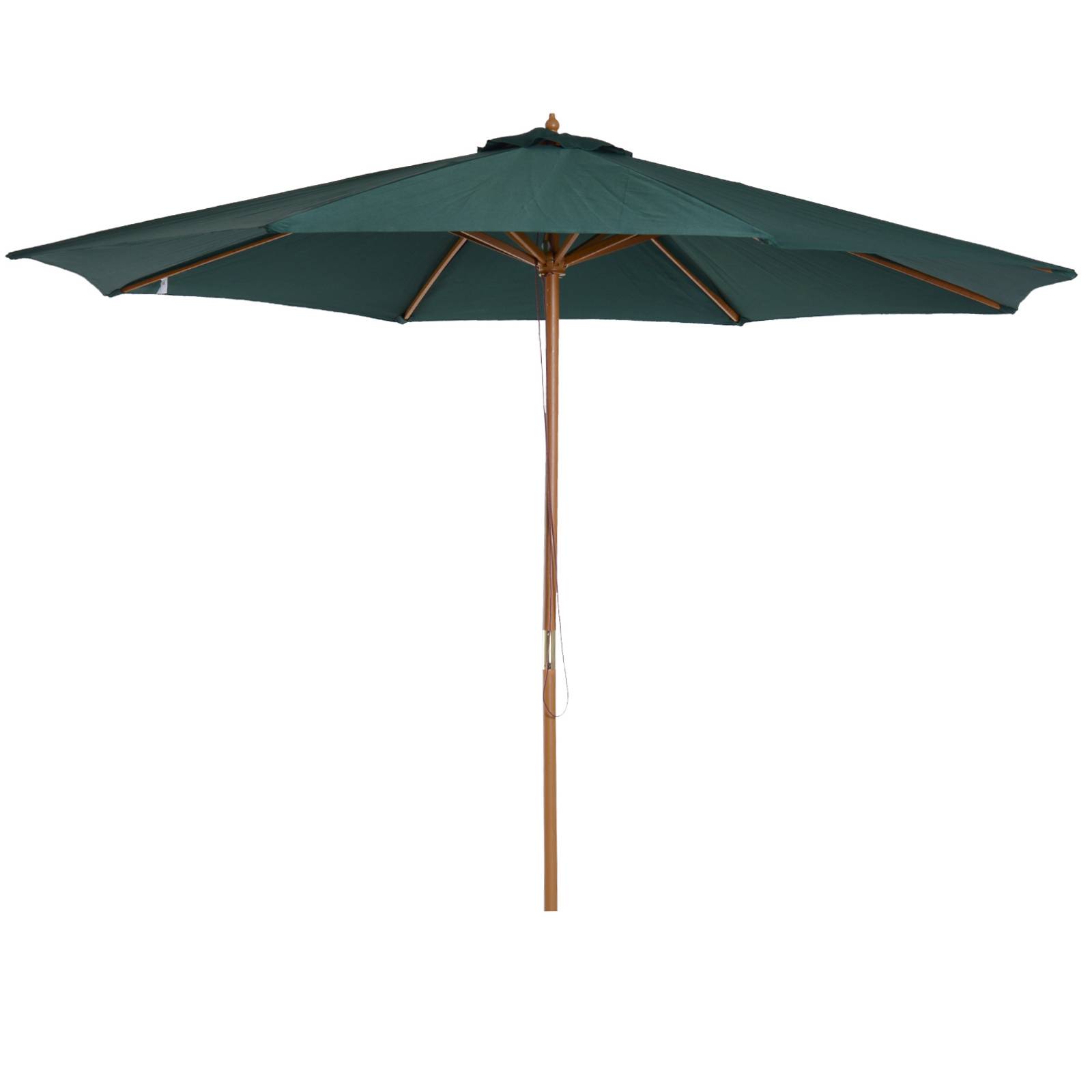 Parasol Ø300x250 cm, mat bois, systeme poulies, jardin patio terrasse, vert - Image 1