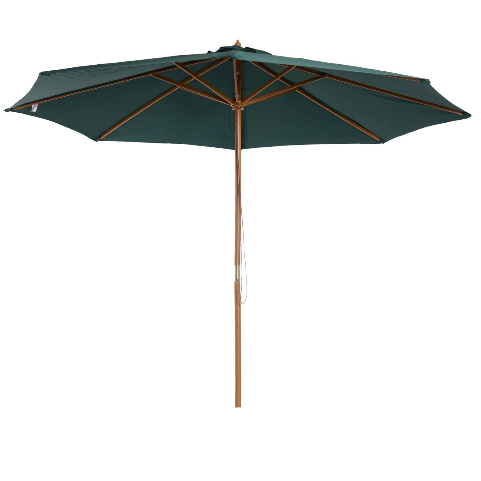 Parasol Ø300x250 cm, mat bois, systeme poulies, jardin patio terrasse, vert - Image 2