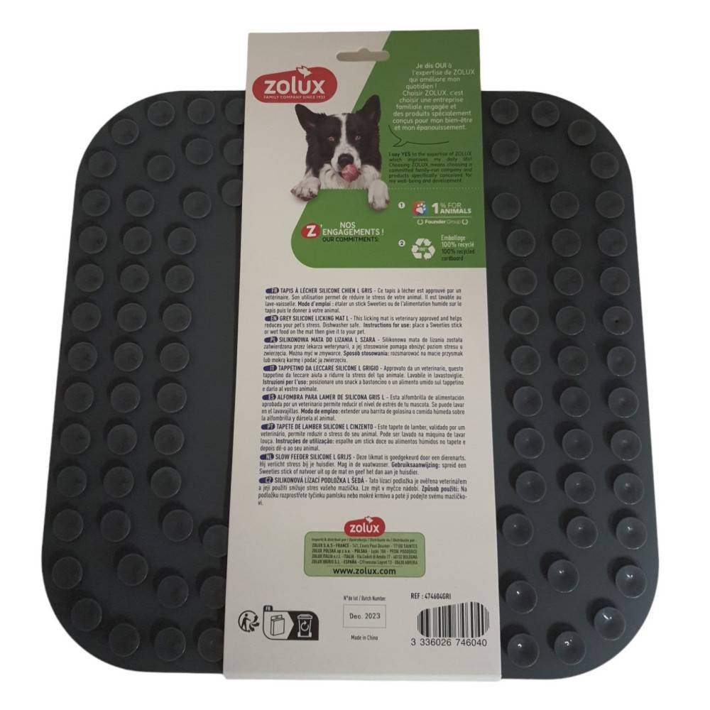 Zolux - Tapis à lécher L silicone ventouse 30 x 30 cm gris pour chien - Imagen 3