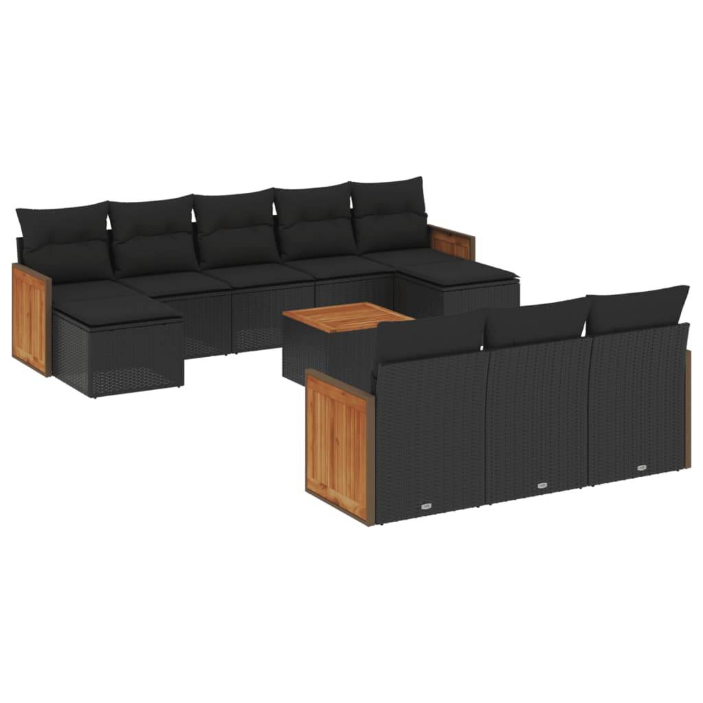 Salon bas de jardin 10 places résine tressée modulable avec fauteuils et poufs Noir – ComfortXL Outdoor Living - Image 2