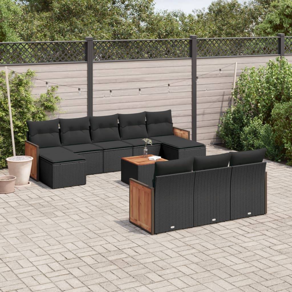 Salon bas de jardin 10 places résine tressée modulable avec fauteuils et poufs Noir – ComfortXL Outdoor Living - Image 1