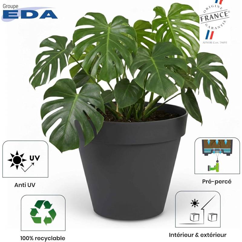 EDA Plastiques - Eda Plastique - Pot De Fleur Rond Toscane - O 40 X H31 Cm - 23 L - Vert Laurier - Image 6