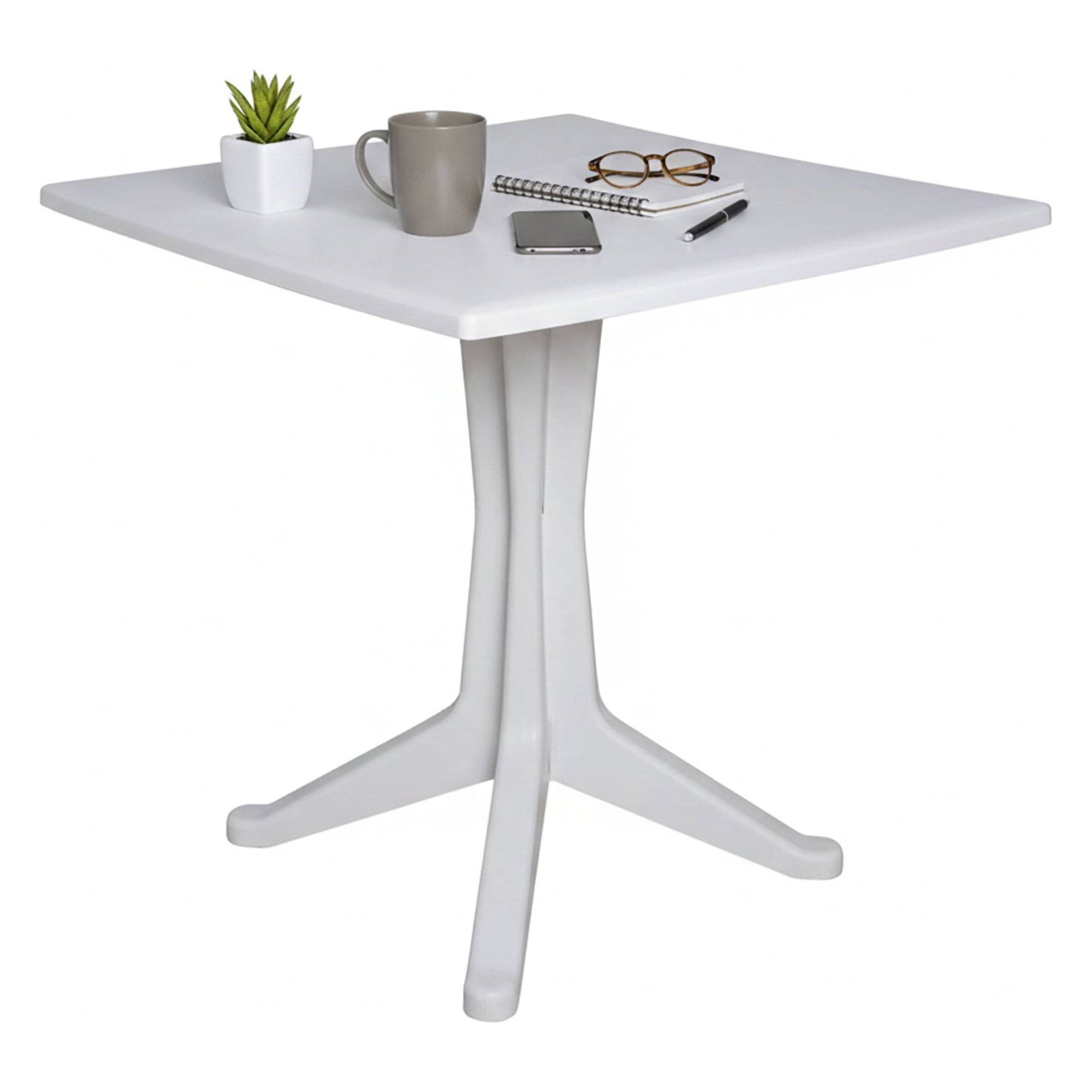 Dmora - Table d'extérieur Trani, Étagère carrée fixe, Table de jardin polyvalente, 100% Made in Italy, 70x70h72 cm, Blanc - Imagen 1