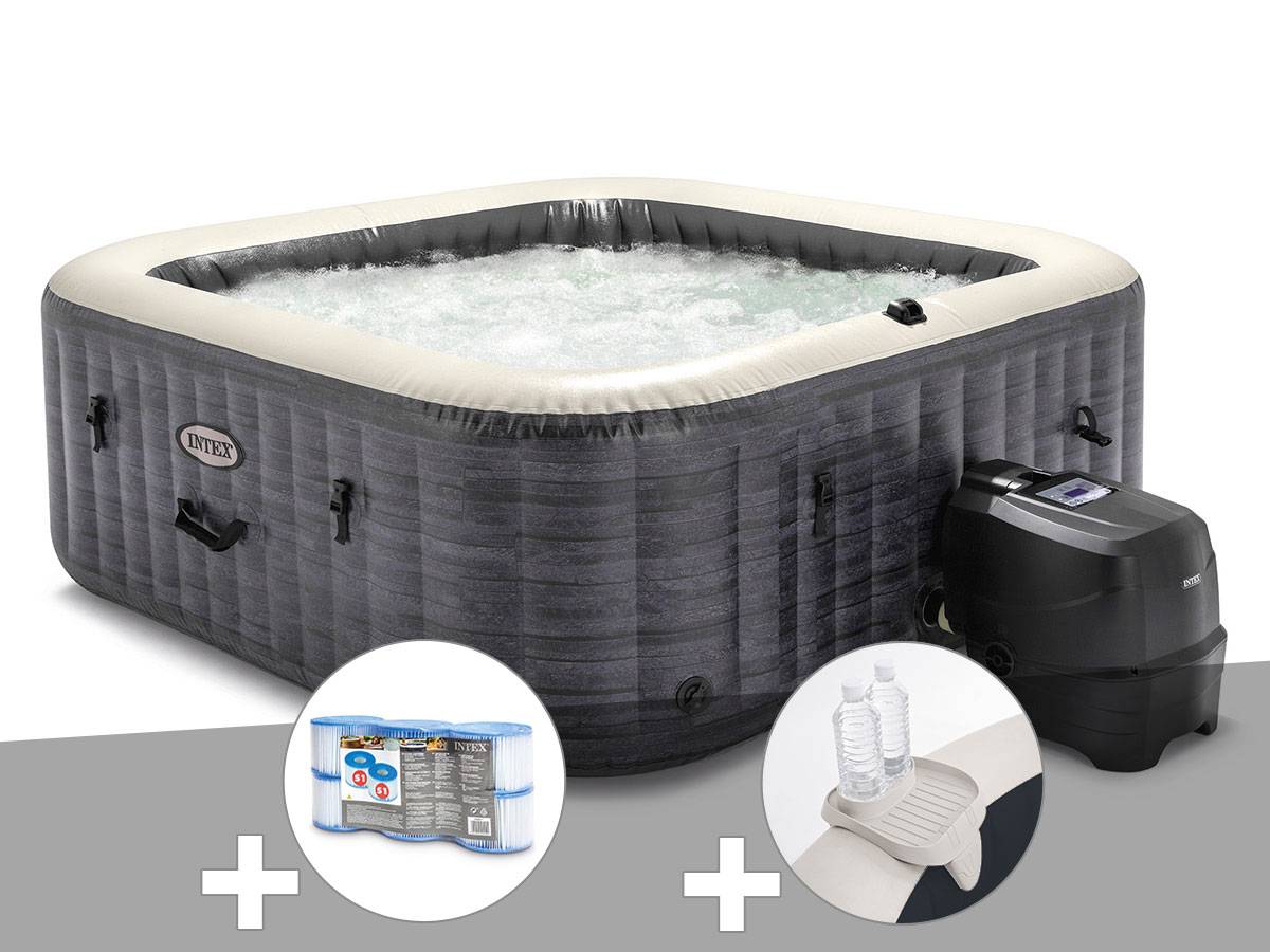 Kit spa gonflable Intex PureSpa Ardoise carré Bulles 6 places + 6 filtres + Porte-verre - Imagen 1
