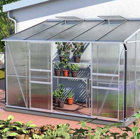 Vitavia - Serre adossée IDA 6500 - 6,50 m² polycarbonate avec porte coulissante et lucarnes, Couleur Noir, Polycarbonate 6 mm - Image 1