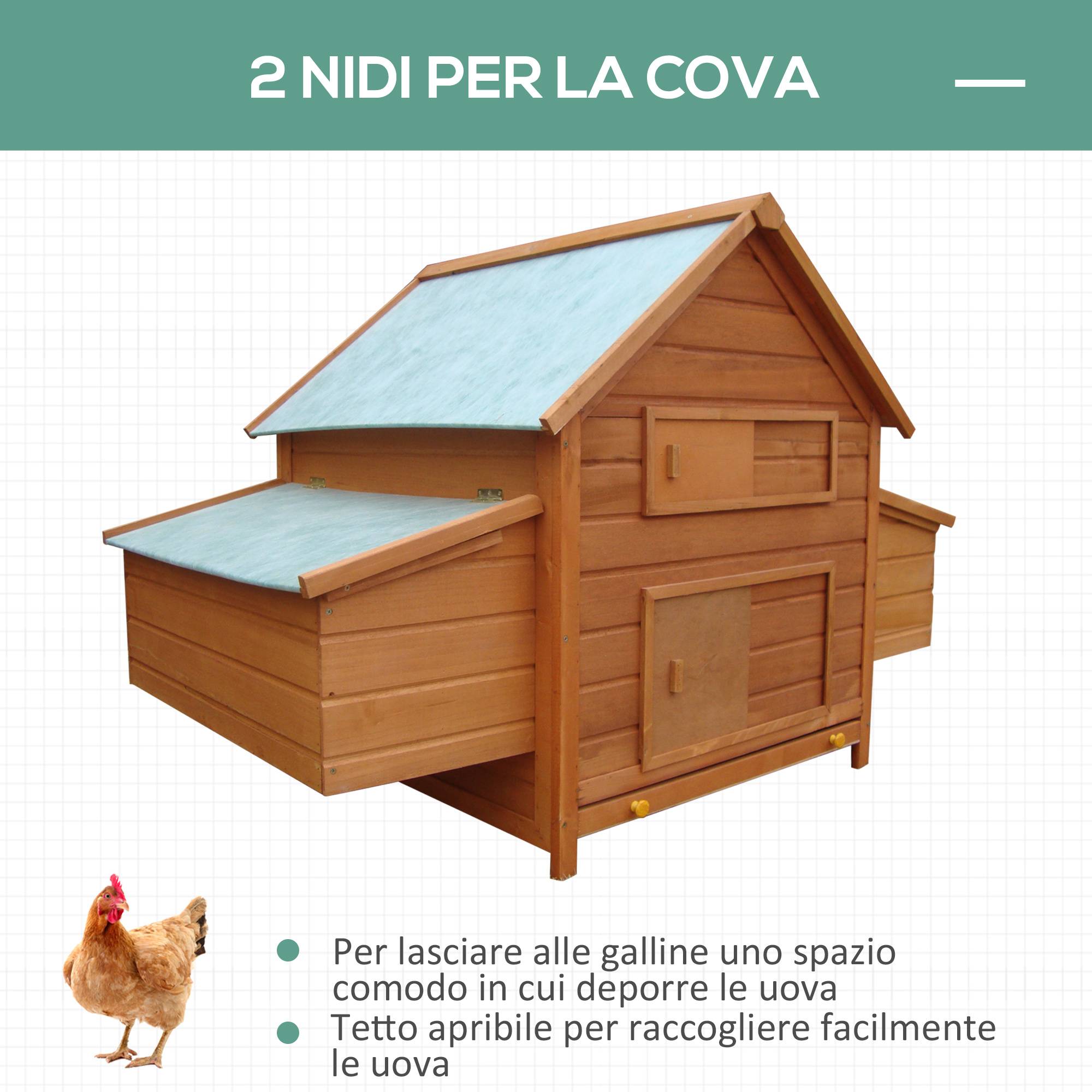 Poulailler bois sapin extérieur 2 à 4 poules double pondoir 160x98cm vert - ComfortXL Outdoor Living - Image 6