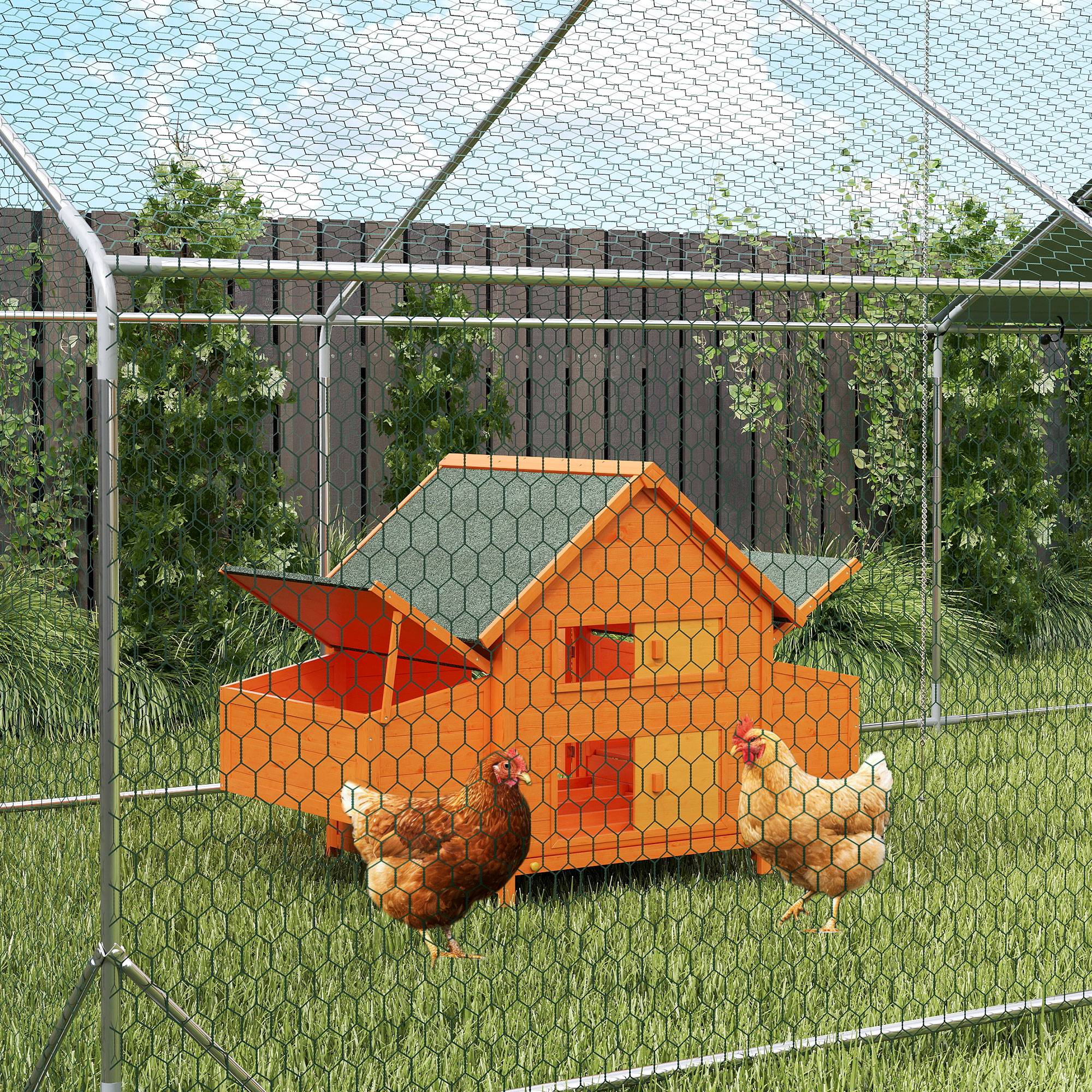 Poulailler bois sapin extérieur 2 à 4 poules double pondoir 160x98cm vert - ComfortXL Outdoor Living - Image 9