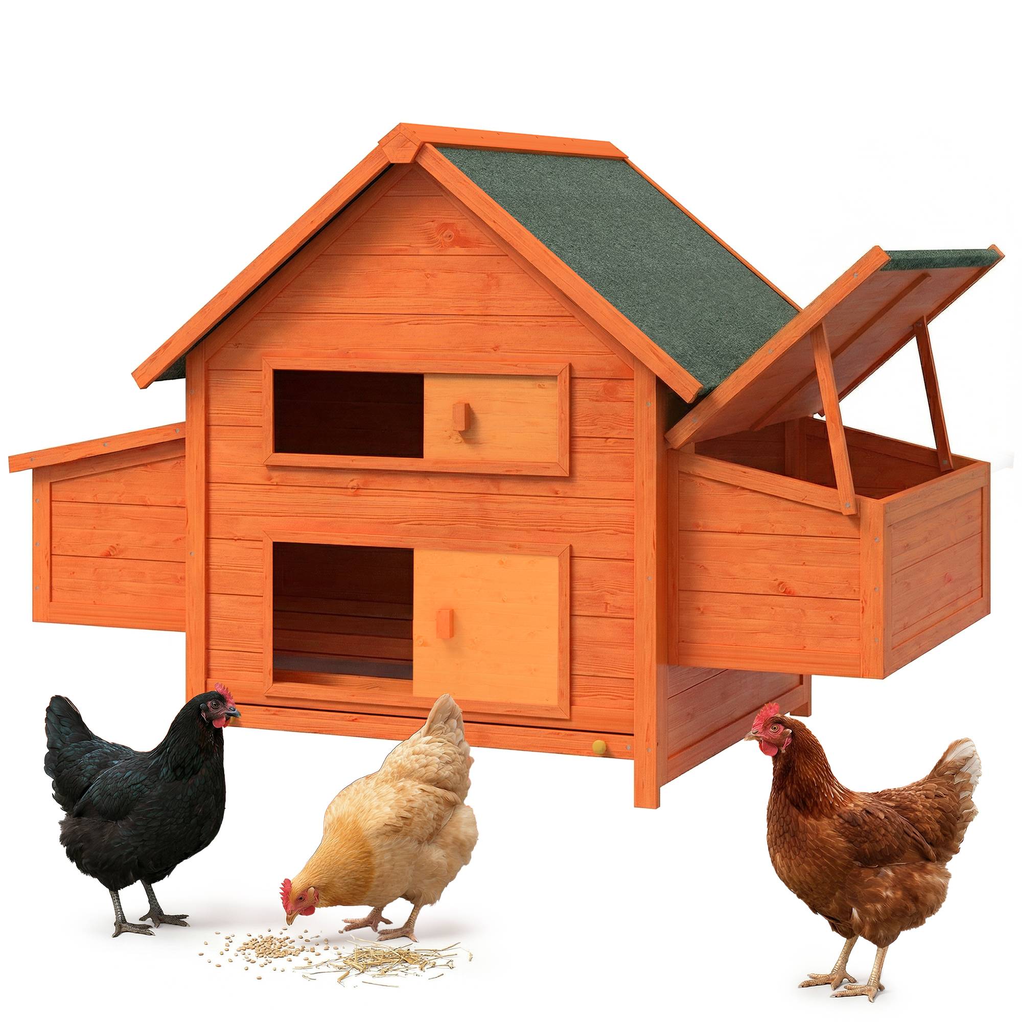 Poulailler bois sapin extérieur 2 à 4 poules double pondoir 160x98cm vert - ComfortXL Outdoor Living - Image 2