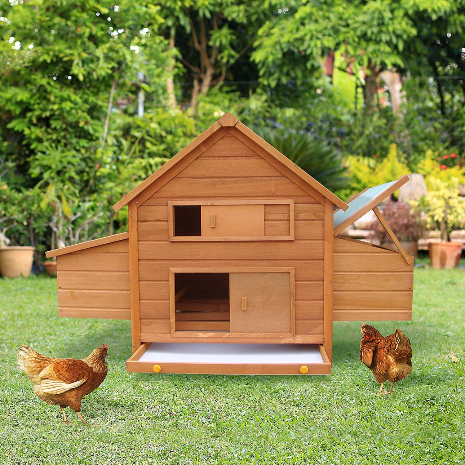 Poulailler bois sapin extérieur 2 à 4 poules double pondoir 160x98cm vert - ComfortXL Outdoor Living - Image 3