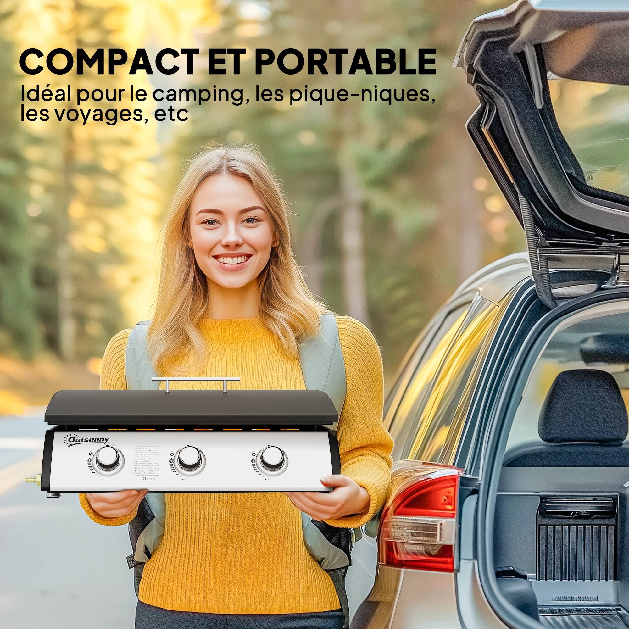 Plancha gaz 3 brûleurs 7,5 kW, surface cuisson 61 x 35,5 cm avec couvercle, gaz liquéfié/propane, 63 x 47 x 25 cm noir - Image 9