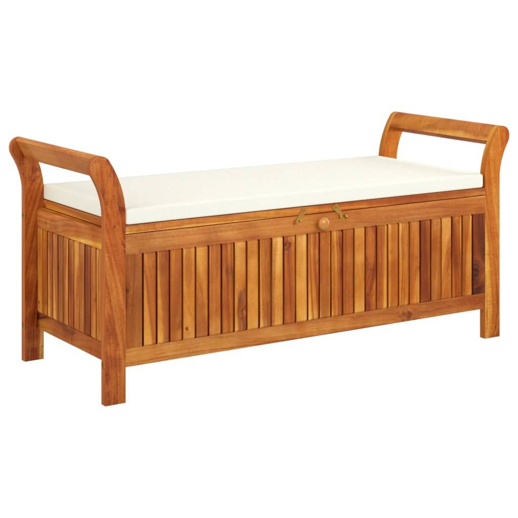 Helloshop26 - Banc de jardin meuble de patio d'extérieur terrasse de rangement de jardin avec coussin 126 cm bois d'acacia - Imagen 1