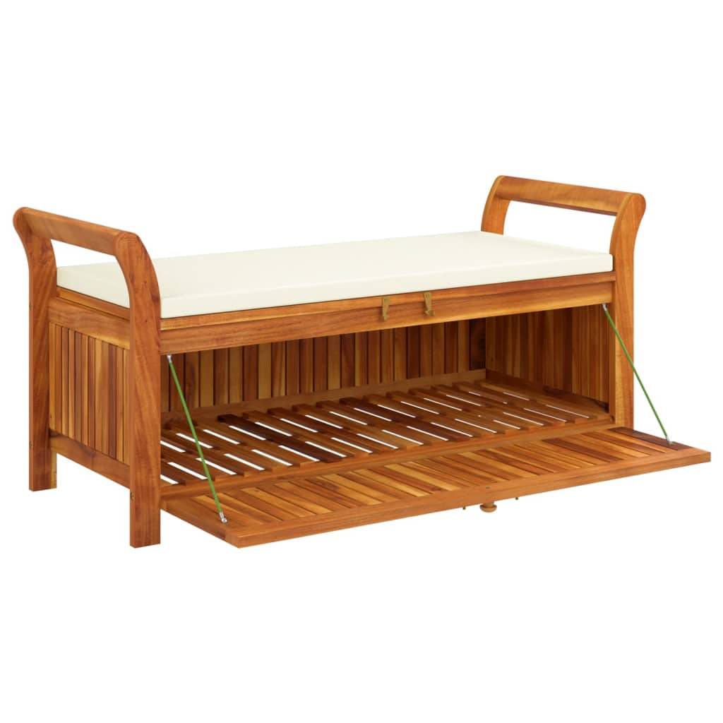 Helloshop26 - Banc de jardin meuble de patio d'extérieur terrasse de rangement de jardin avec coussin 126 cm bois d'acacia - Imagen 3