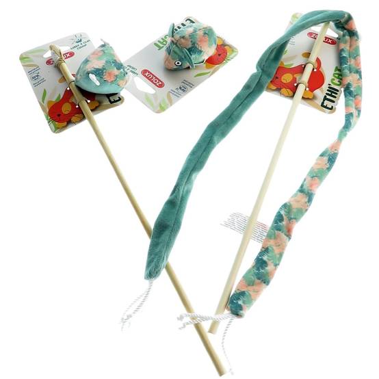 2 canne à pêche et 1 souris tissu feuille vert, jouet pour chat - Image 1